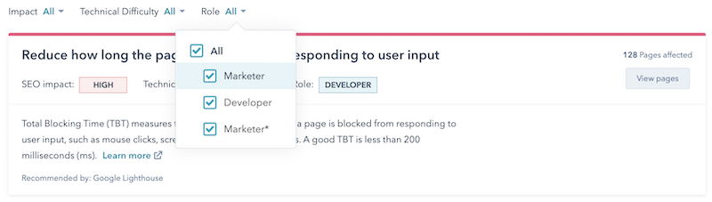 HubSpot SEO - Resolve issues by role