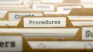 Procedures Concept. Word on Folder Register of Card Index. Selective Focus.