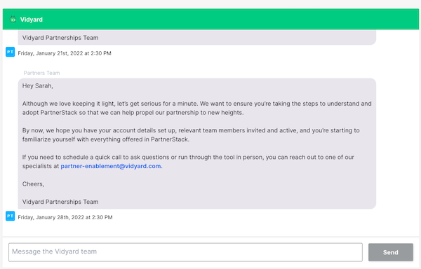 Vidyard Partnerstack Messaging