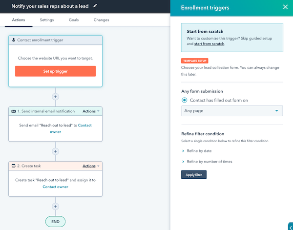 Workflow example Notify your sales reps about a lead