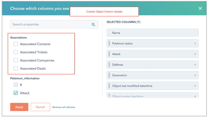 Associated Columns for Custom Objects