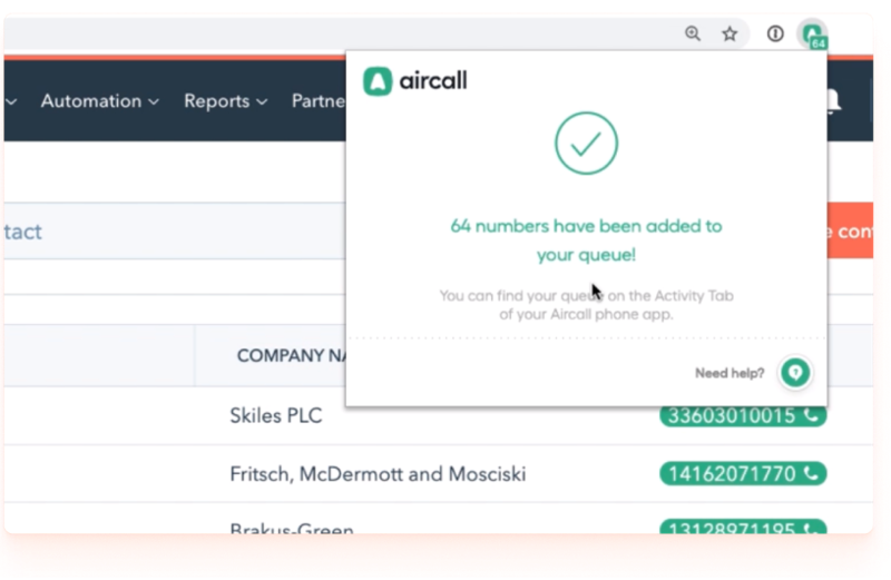Aircall + Sales Hub