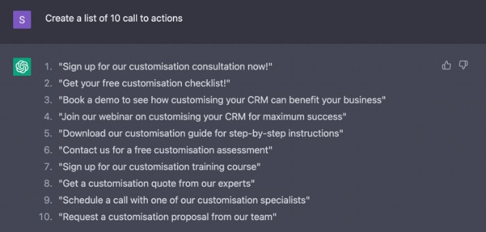 Use ChatGPT to create CTAs