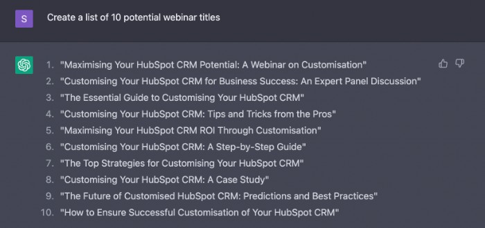 Use ChatGPT to create webinar names