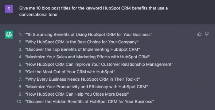 Use ChatGPT to create blog post titles